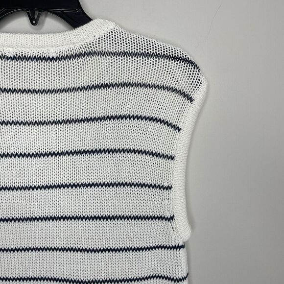 MADEWELL Sweater Vest Women M Puff-Trim Cotton Linen Pullover NEW Stripe NQ977 - Picture 10 of 14